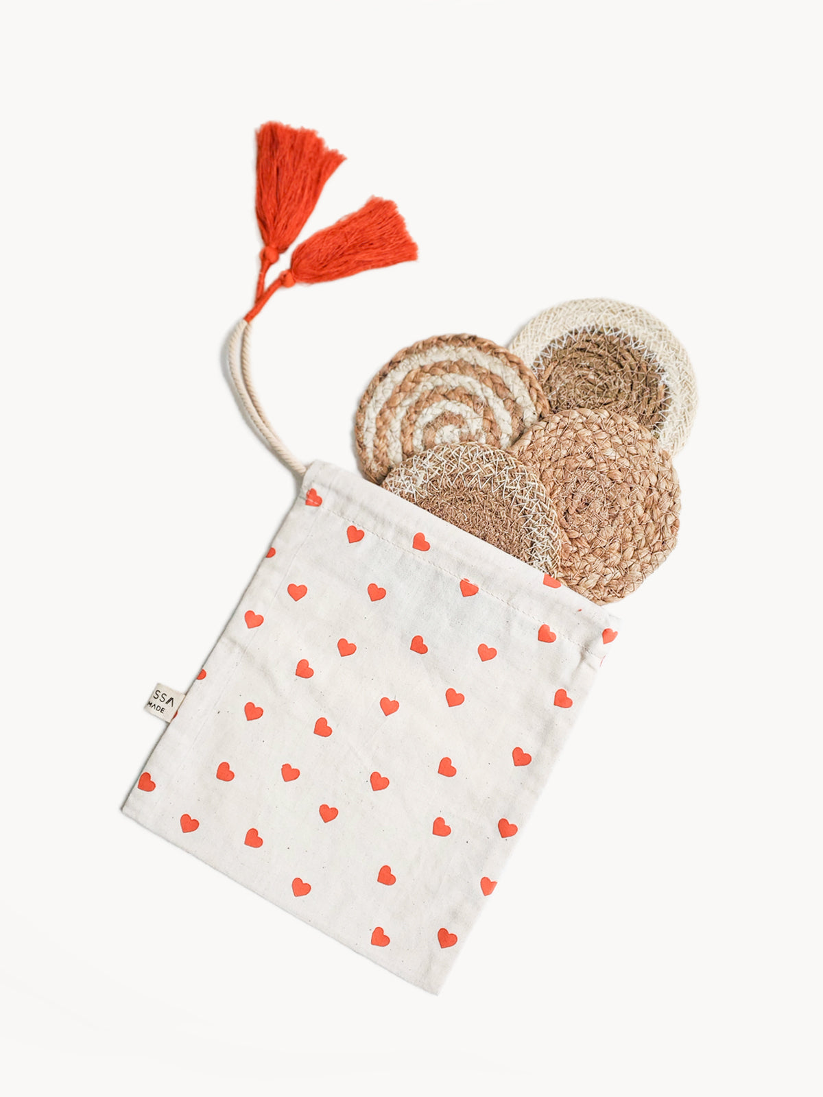 KORISSA: Natural Coaster Gift Set with Heart pouch