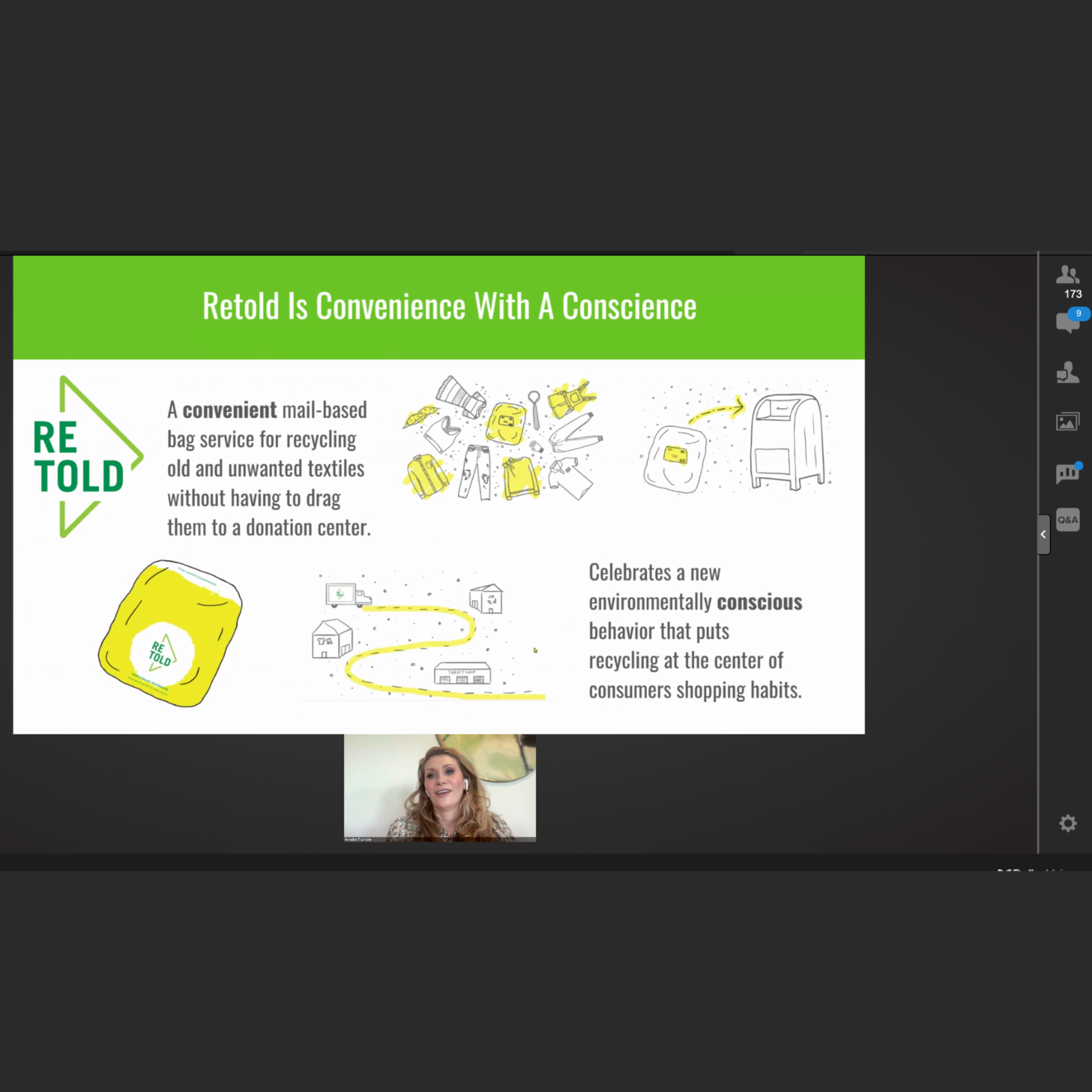 Screen capture of a presentation slide about 'Retold' recycling service with text and graphics.