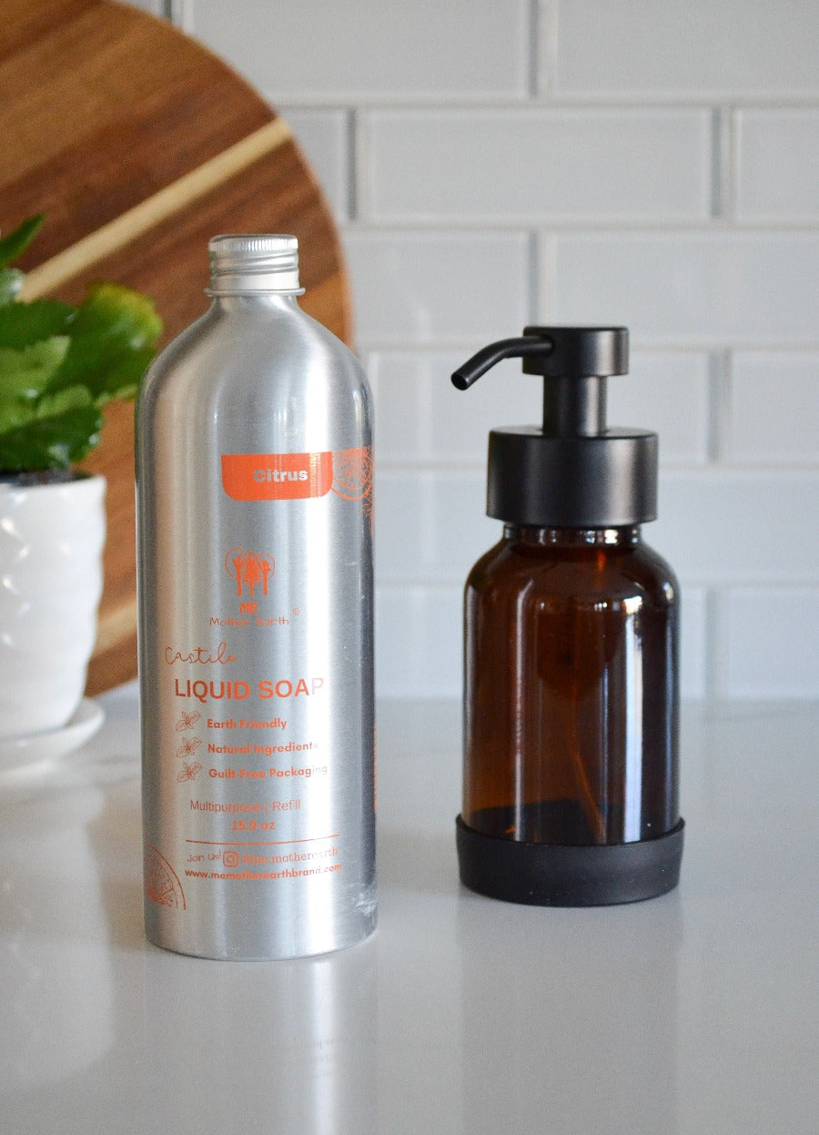 Amber Foaming Soap Pump + Castile Soap Bundle